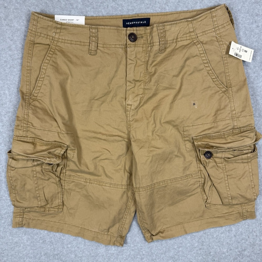 NWT Aeropostale Mens Cargo Shorts 10.5 Stretch At Knee Sz 33 Khaki Pockets